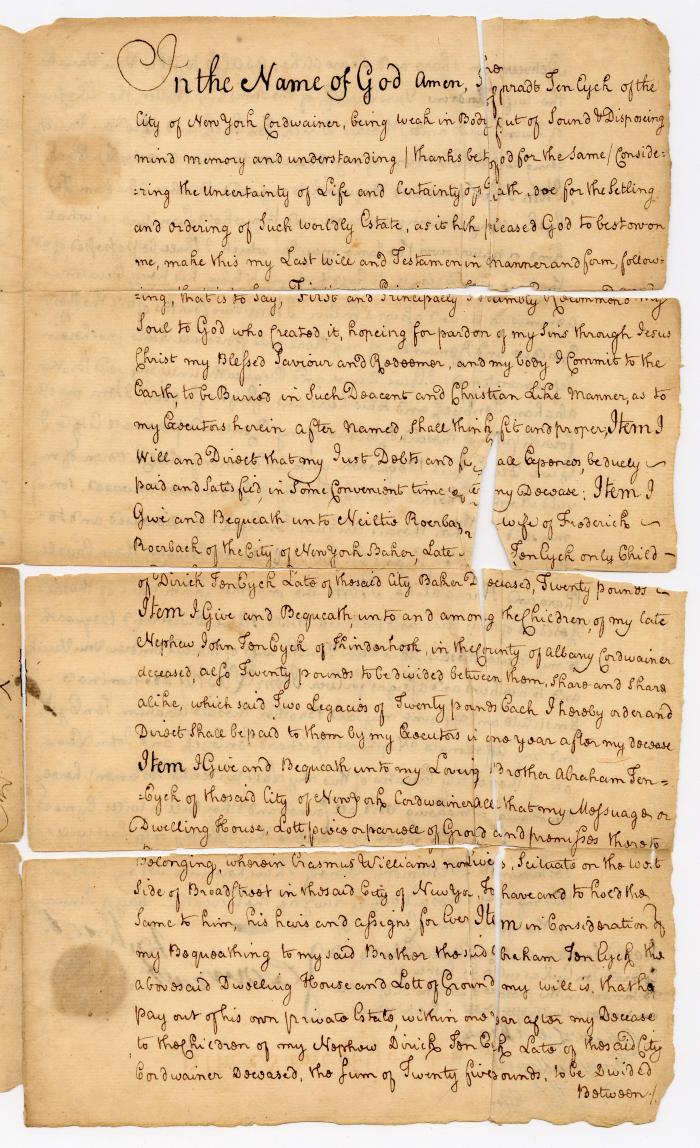 Digital Collections : Text : Probated will of Coenradt Teneyck, 1762 ...